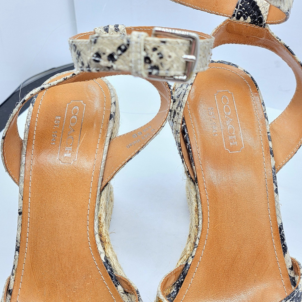 Resort Chic Coach Helen Wedge Sandals Women 8B Snakeskin Espadrille - Picture 7 of 12